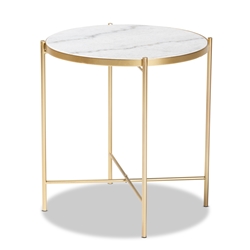 Baxton Studio Maddock Modern and Contemporary Gold Finished Metal End Table with Marble Tabletop